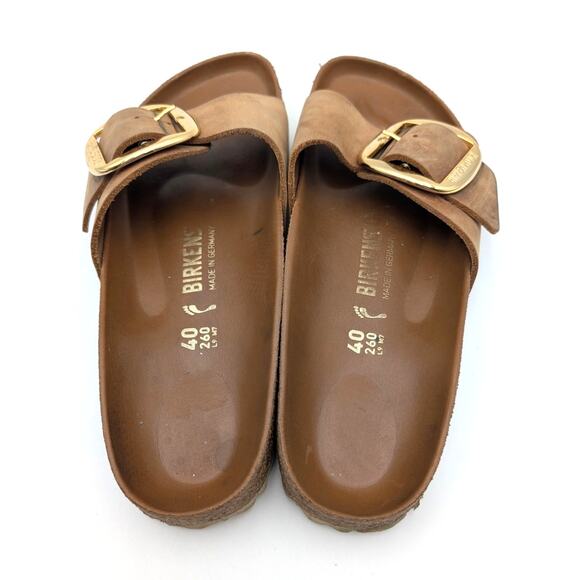Birkenstock Madrid Big Buckle Sandals Unisex Cognac Oiled Leather Size W9/M7 - Picture 5 of 11